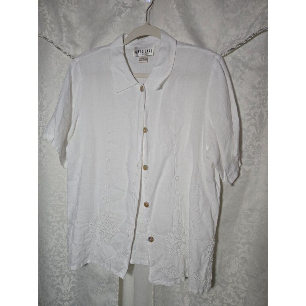 David Dart White Embroidered Button Up Shirt Boho Cottagecore | M